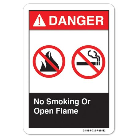 SIGNMISSION ANSI Danger, 7" Height, 10" Width, Aluminum, 7" H, 10" W, Landscape, No Smoking or Open Flame OS-DS-A-710-L-19882